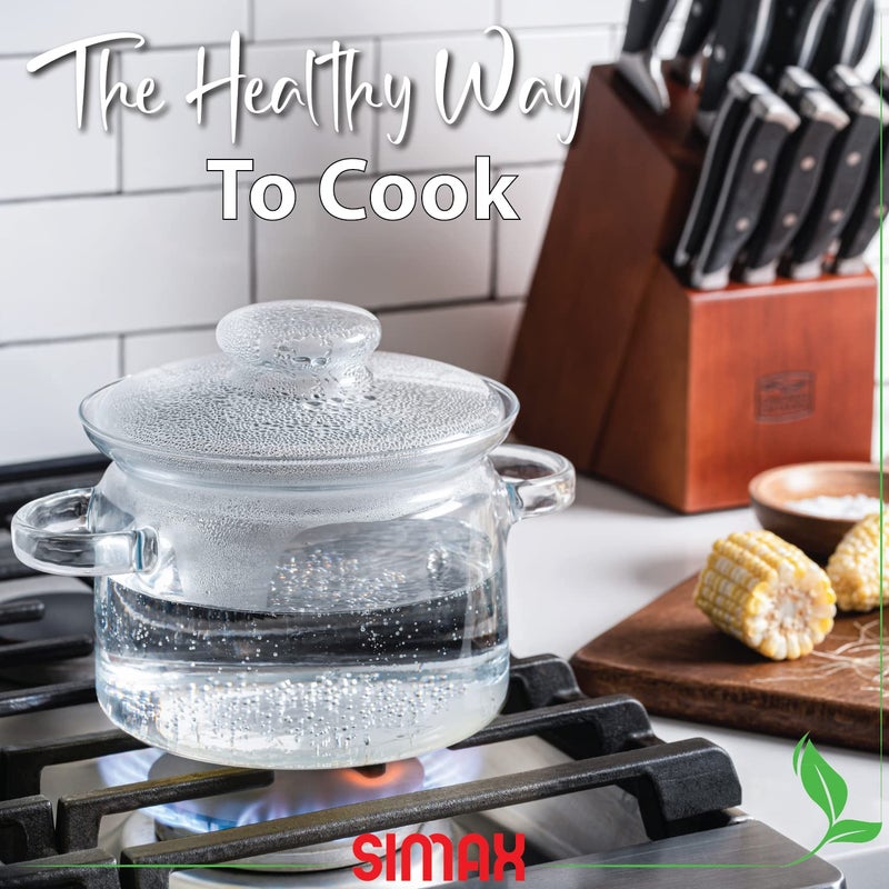 Simax 48 Oz Borosilicate Glass Saucepan With Lid - Microwave, Stove and Dishwasher Safe Potpourri Pot and Serving Dish - Image 4